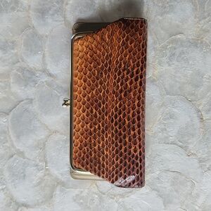 Baronet Cowhide Leather Snakeskin Print Kisslock Wallet Vintage
